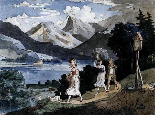 Adrian Ludwig Richter The Fuschlsee with the Schafberg Mountain in the Salzkammergut Norge oil painting art